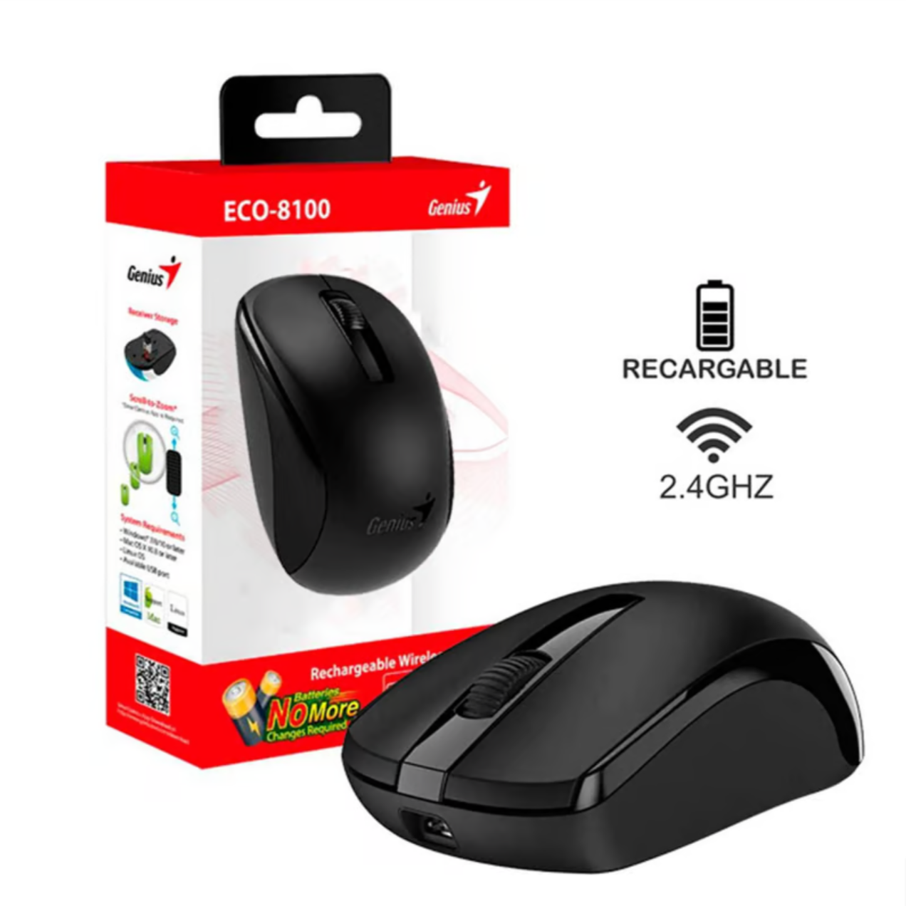Genius ECO-8100 - Mouse Inalámbrico Recargable con Tecnología Óptica
