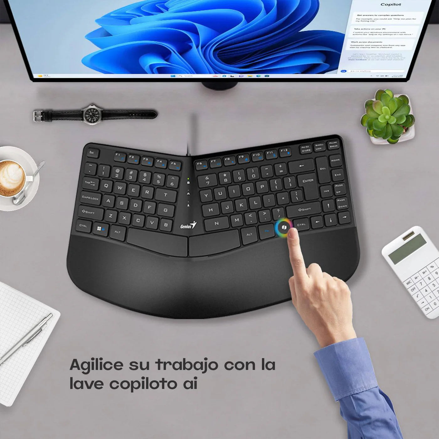 Teclado ergonómico ondulado Genius KB-700 Copilot